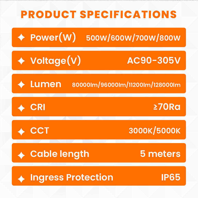500W एलईडी गुब्बारा लाइट IP65 50000Hrs 160lm/W AC90-305V